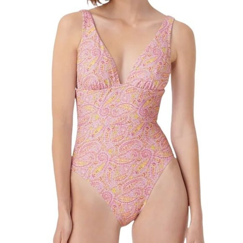 J. Crew Eco Plunge V Neck One Piece Swimsuit in Beach Paisley NWT